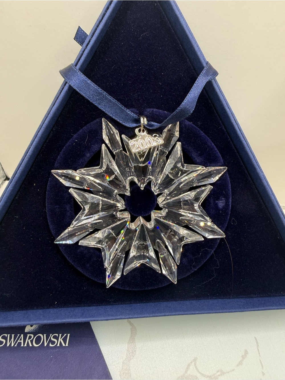 Swarovski 2003 Annual Star Crystal Ornament w Silver Tag, Blue Tag & Double Box